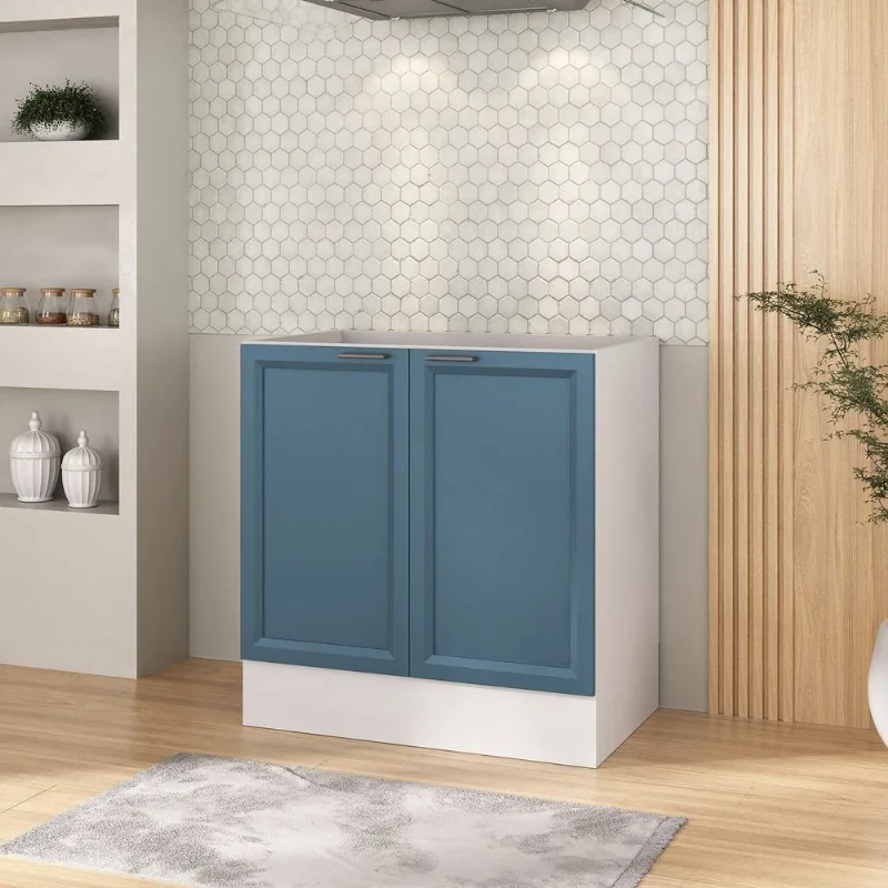 Balcão Planejado 2 Portas 80cm sem Tampo Soho CabeCasa MadeiraOriginals Branco/Azul Branco/Azul