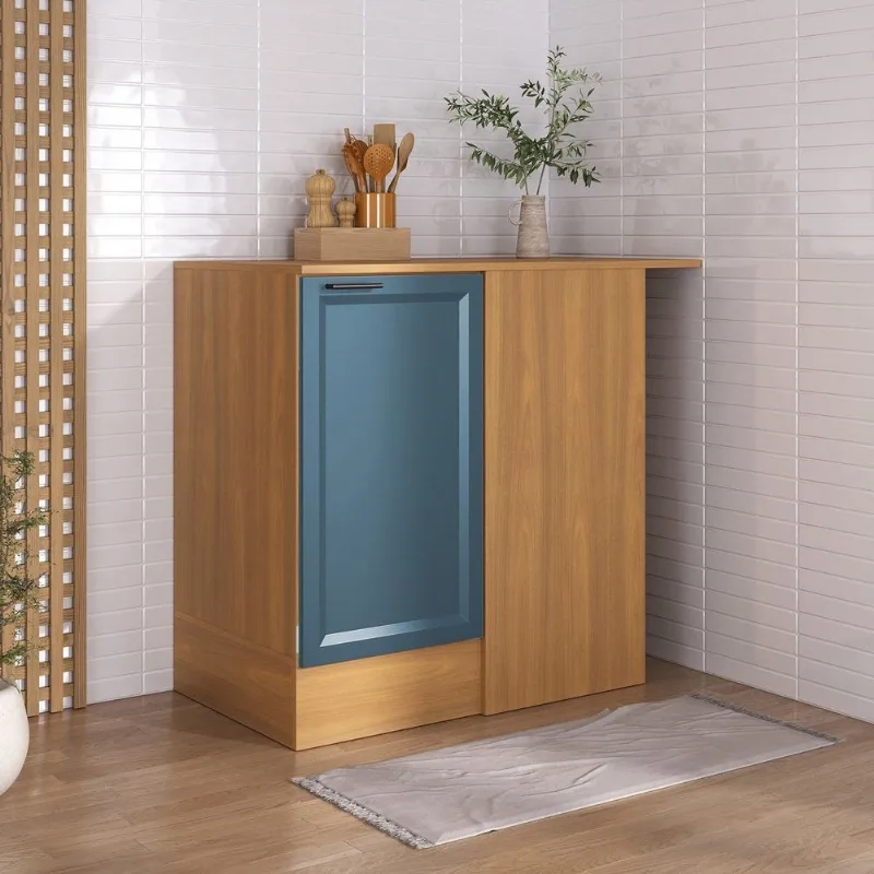 Balcão Canto Reto Planejado com Tampo Soho CabeCasa MadeiraOriginals Freijó/Azul Freijó/Azul