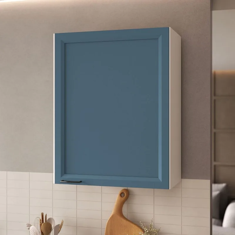 Armário Aéreo Planejado 1 Porta 60cm Soho CabeCasa MadeiraOriginals Branco/Azul Branco/Azul