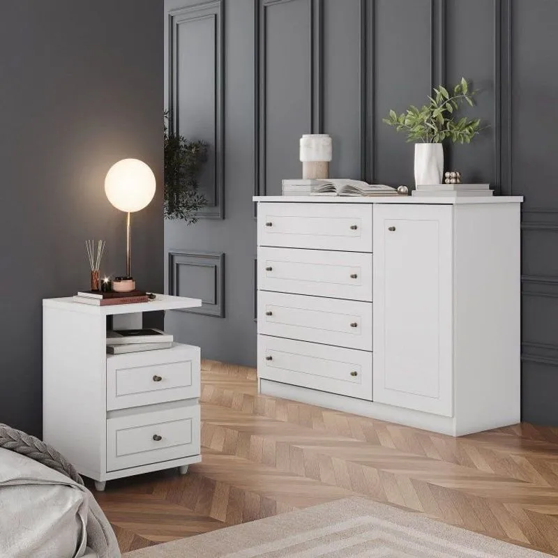 Conjunto Quarto Adulto Cômoda E 02 Mesas De Cabeceira Americano Branco Hp