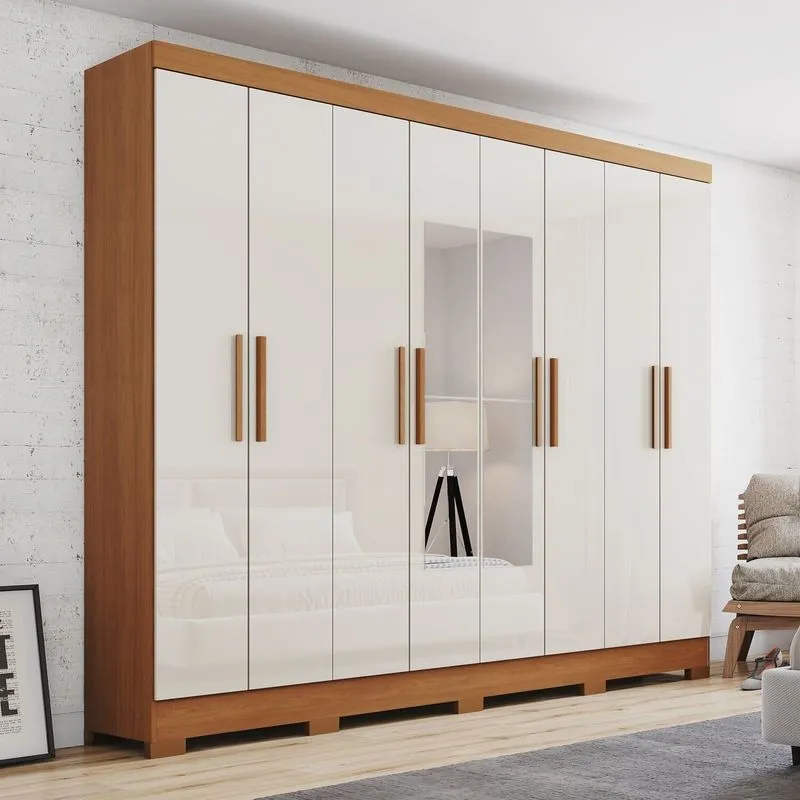 Guarda Roupa Casal 8 Portas E 4 Gavetas Com Espeho Prime Cinamomo/off White