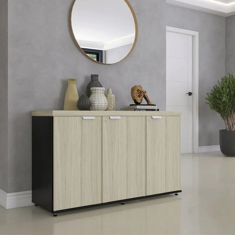 Armário Para Escritório Com 3 Portas Pe40 Castanheira Natural/preto