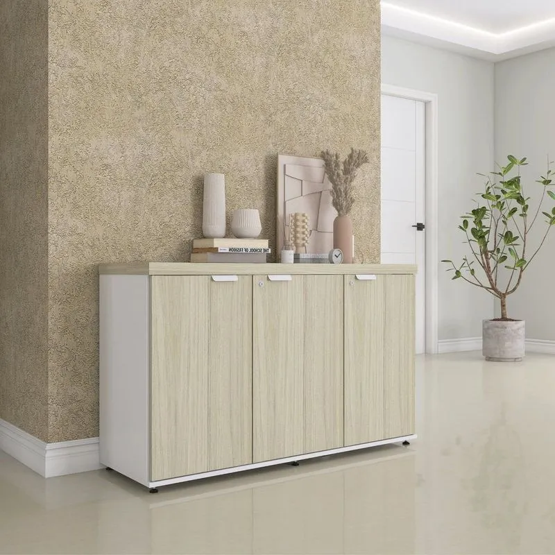 Armário Para Escritório Com 3 Portas Pe40 Castanheira Natural/branco