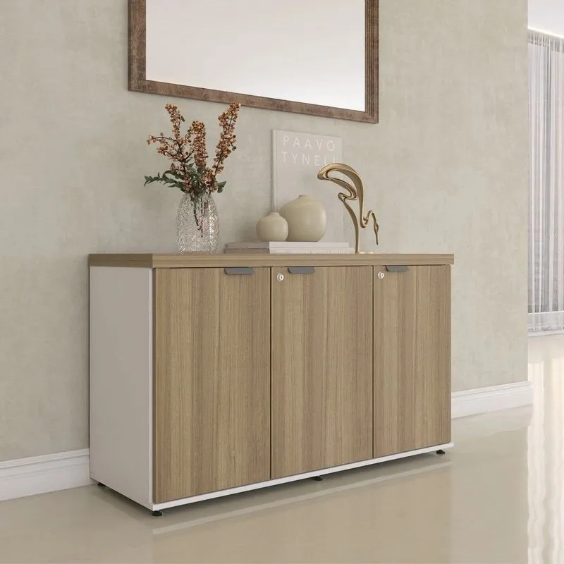 Credenza Para Escritório Com 3 Portas Pe40 Noce Naturalle/branco