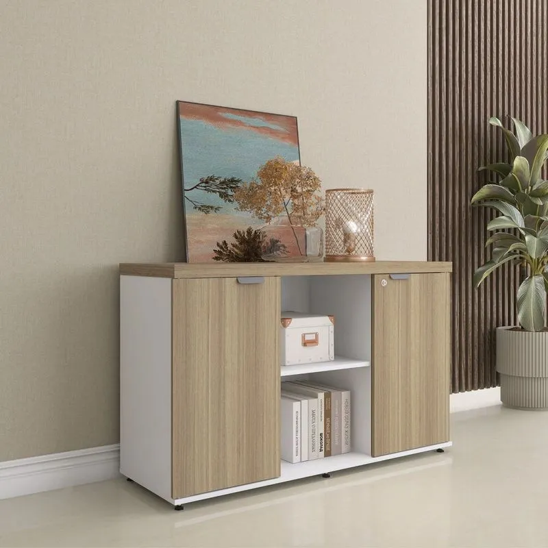 Credenza Para Escritório 2 Portas 40mm Linha Pe40 Branco/noce Naturalle