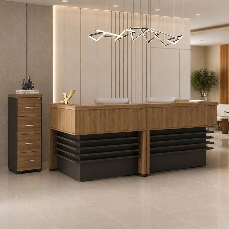 Conjunto Balcão Para Atendimento Recepção E Gaveteiro Para Arquivo Alto Espresso Móveis Nogal/preto
