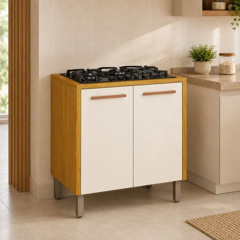 Balcão Para Cooktop 2 Portas Mdf Linha Demi Espresso Móveis Cinamomo/ Off White Acetinado