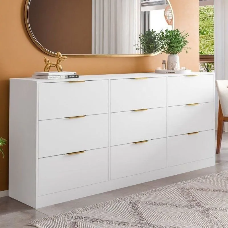 Buffet Cômoda 9 Gavetas Madeira 200x90cm Sun Yescasa Branco