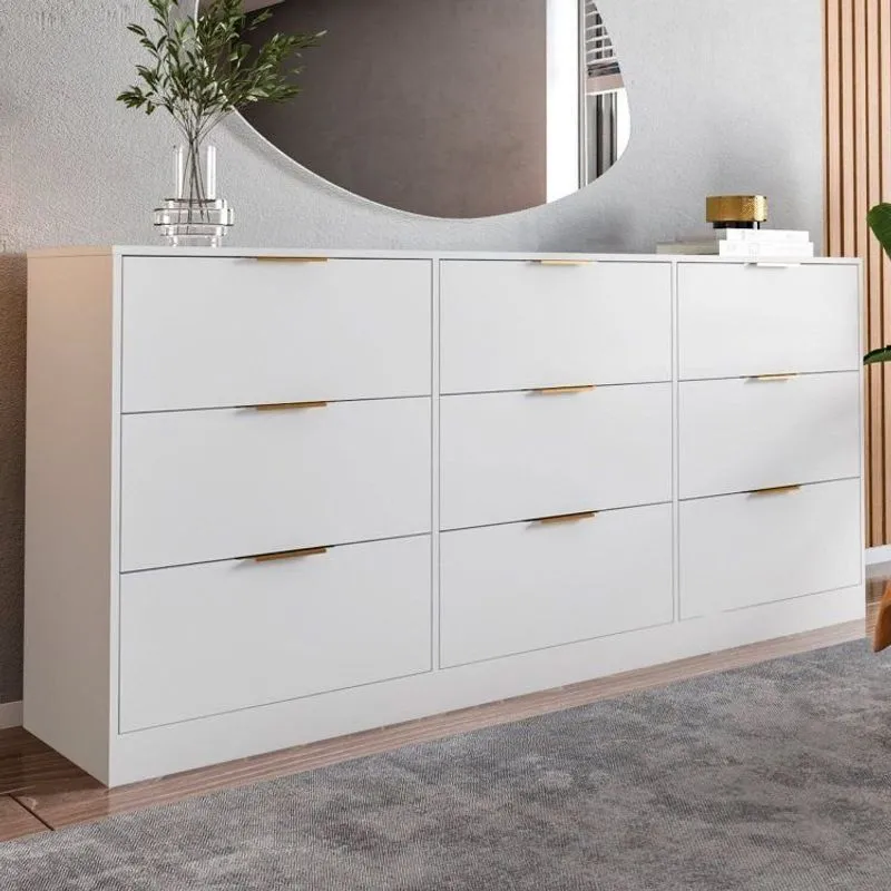 Cômoda Para Quarto Com 9 Gavetas 200x90cm Sun Yescasa Branco