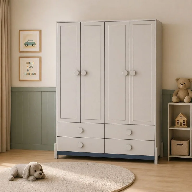 Guarda-Roupa Infantil 4 Portas 4 Gavetas MDF Luna Bege Bege