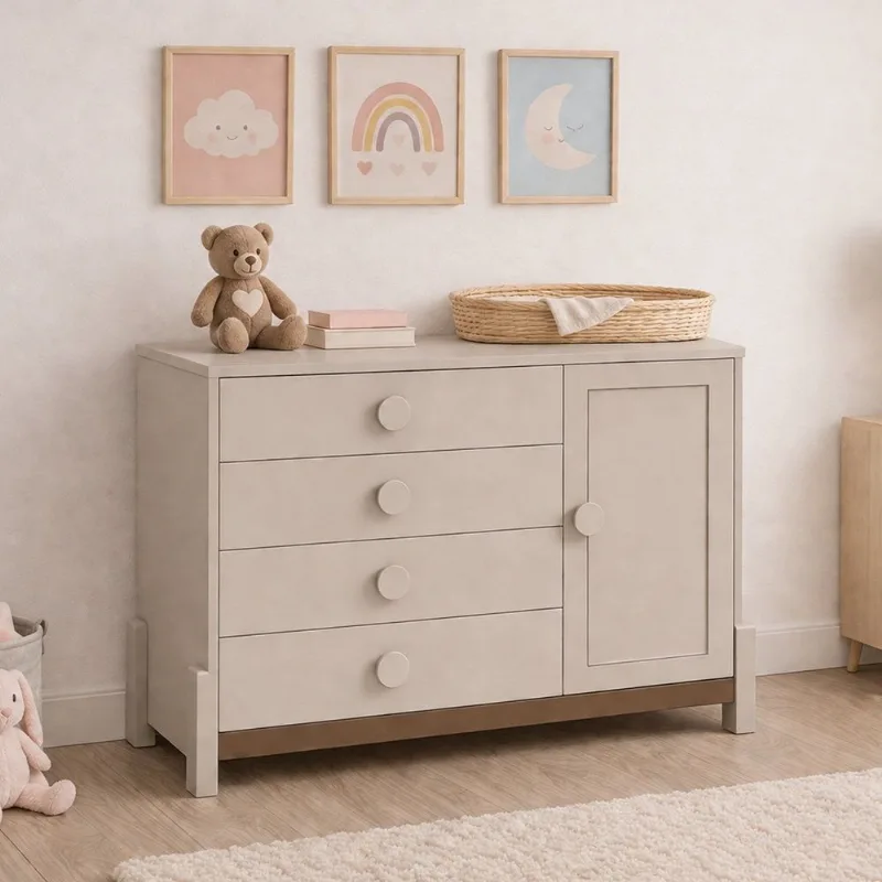 Cômoda Infantil 4 Gavetas com Porta e Cabideiro Luna Bege/Areia/Capuccino AREIA / CAPUCCINO