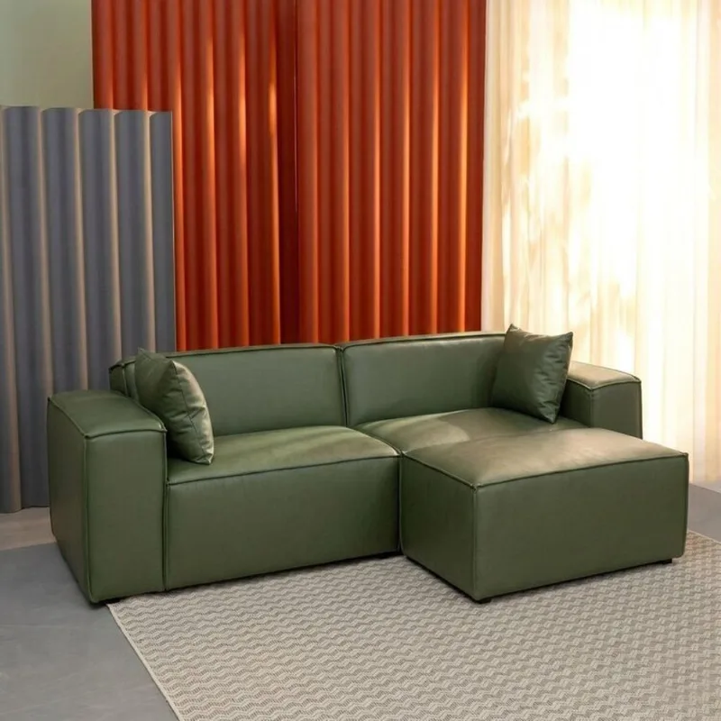 Conjunto Sofá 220cm e Puff 80cm Baobá CabeCasa MadeiraOriginals Verde Courino Musgo Courino Musgo
