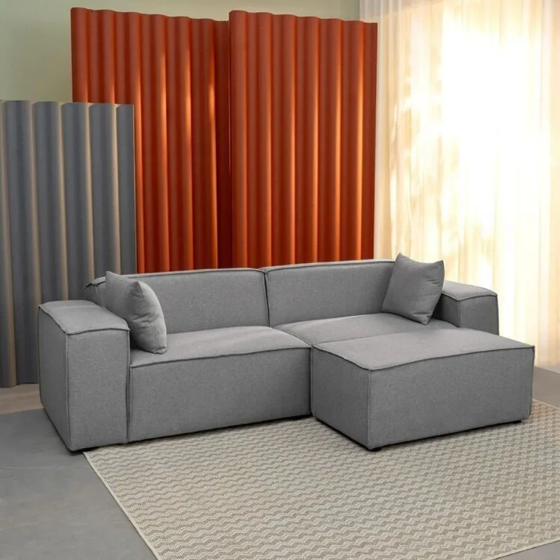 Conjunto Sofá 260cm e Puff 100cm Baobá CabeCasa MadeiraOriginals Cinza Linho Silver Linho Silver