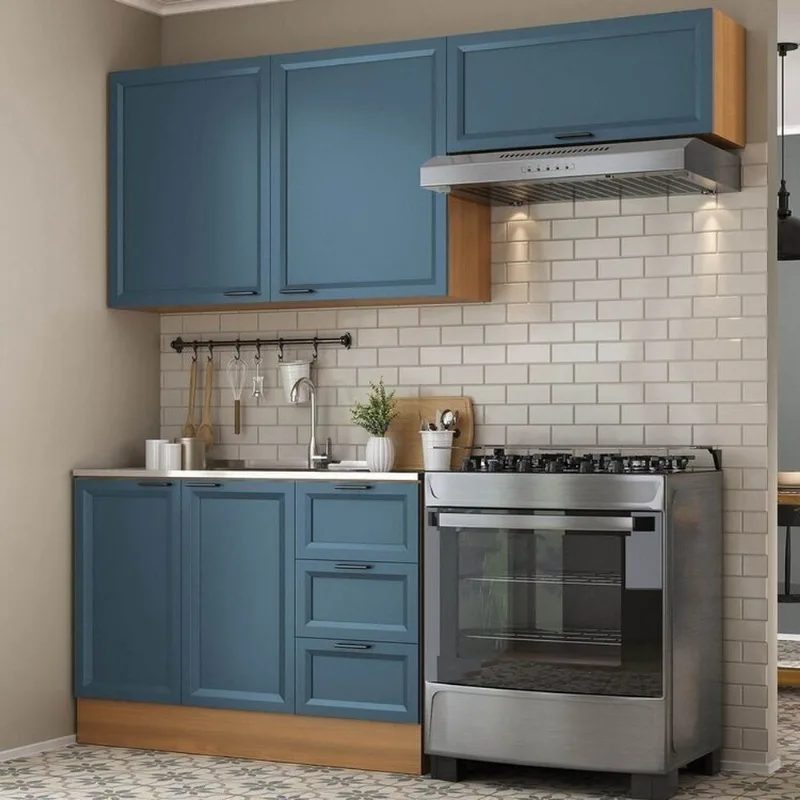 Cozinha Compacta Planejada 3 Peças 2 Aéreos 1 Balcão Soho CabeCasa MadeiraOriginals Azul/Freijó Freijó/Azul