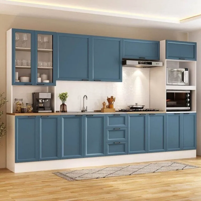 Cozinha Compacta Planejada 6 Peças 2 Paneleiros 2 Aéreos 2 Balcões Soho CabeCasa MadeiraOriginals Branco/Azul