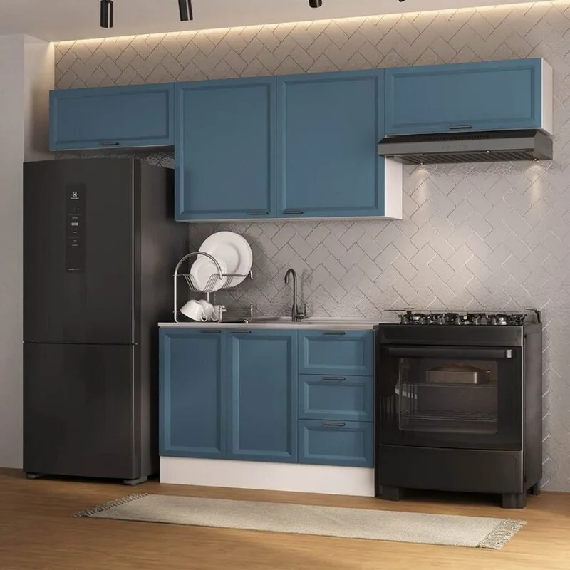 Cozinha Compacta Planejada 4 Peças 3 Aéreos 1 Balcão Soho CabeCasa MadeiraOriginals Azul/Branco Branco/Azul