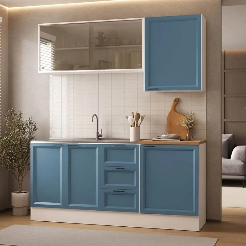 Cozinha Compacta Planejada 4 Peças 2 Aéreos 2 Balcões Soho CabeCasa MadeiraOriginals Azul/Branco Branco/Azul