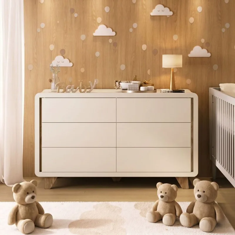 Cômoda Infantil 6 Gavetas com Corrediças Telescópicas Mabel Bege/Off/Louro Freijó Grann Off/ Louro Freijó Grann