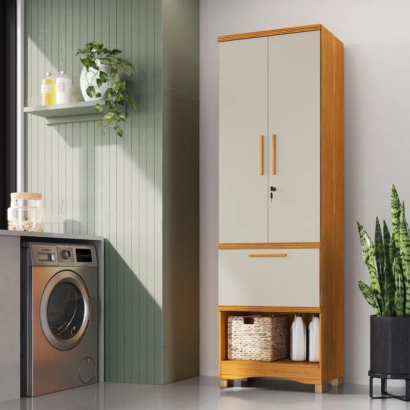 Armário Multiuso 2 Portas 1 Gaveta 61,70cm 100% MDF Chianti Espresso Móveis Canela/Off White