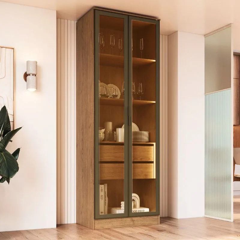 Cristaleira Armário 2 Portas Reflectas Com Led 100% Mdf Celeste Macadânia