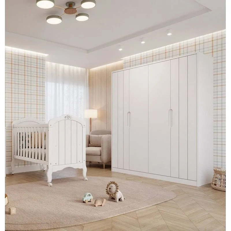 Conjunto Quarto De Bebê 1 Berço Alegria 1guarda Roupas 4 Portas 4 Gavetas Espresso Móveis Branco