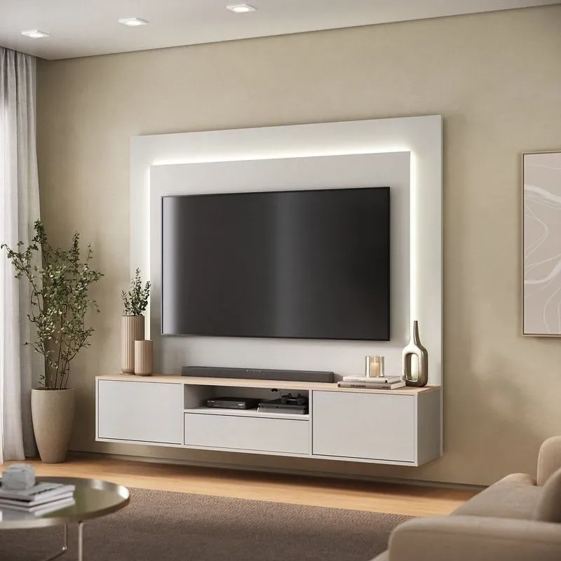 Rack Painel Para TV Até 65 Polegadas Com 100% MDF 180x165cm LED Astro Yescasa Argila/Galiano Grann