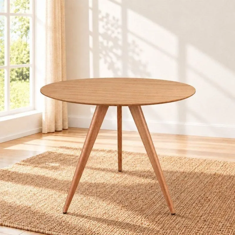 Mesa De Jantar Redonda Tampo Em Madeira 90cm São Paulo Castanho Mel