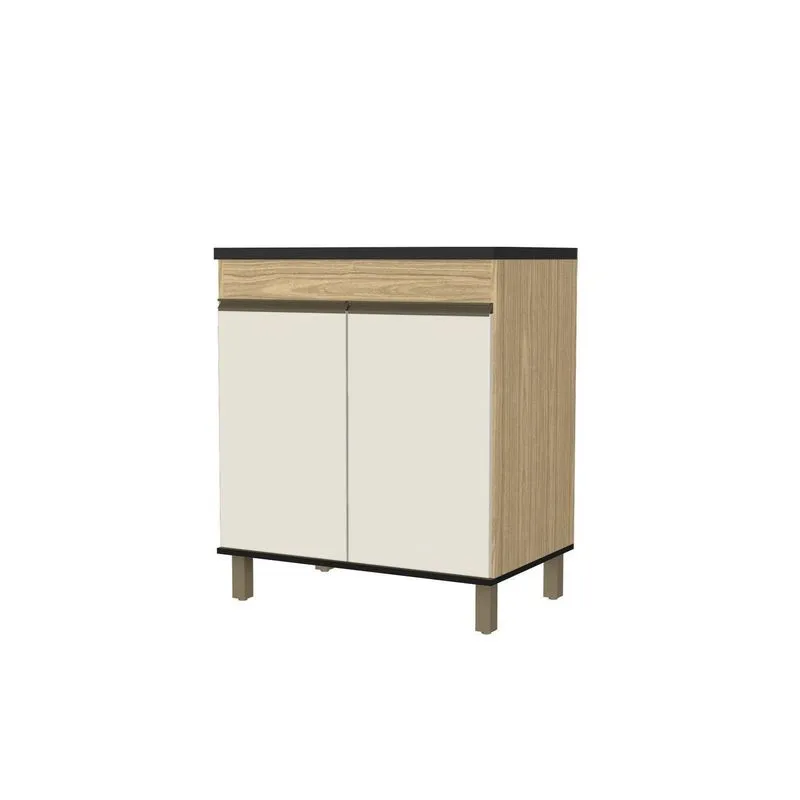 Balcão Modulado 80cm Com Espaço Para Cooktop Confort 100% MDF Amêndoa / Off White