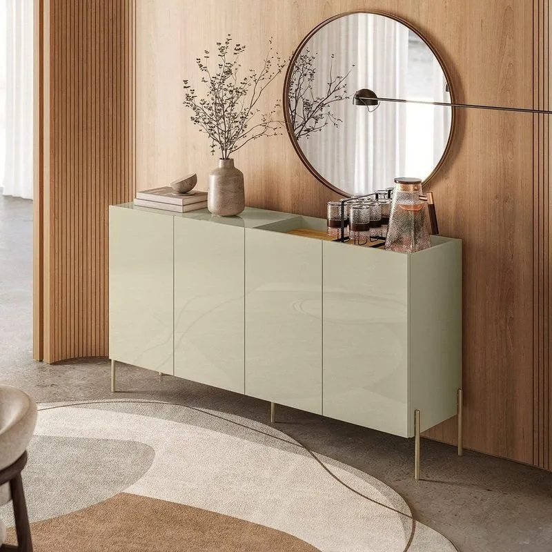 Aparador Buffet Balcão Para Sala De Jantar 4 Portas Com Bandeja Integrada Cais Cumaru/Opala