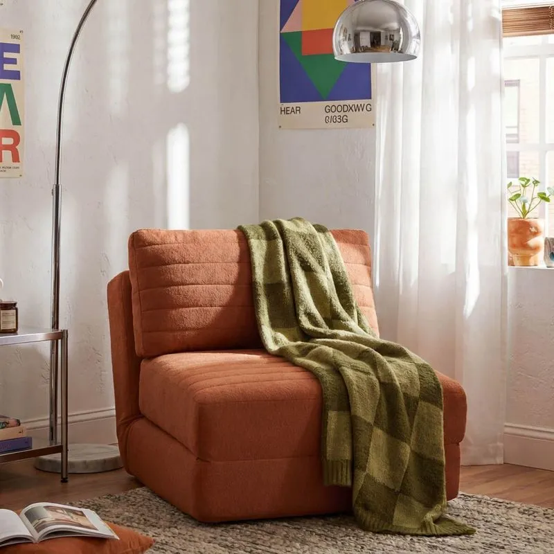 Poltrona Cama Sem Braço Reclinável Fold Cabecasa Madeiraoriginals Boucle Terracota