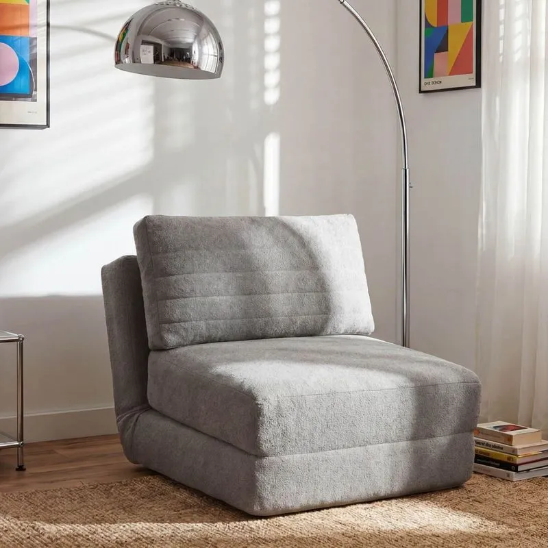 Poltrona Cama Sem Braço Reclinável Fold Cabecasa Madeiraoriginals Bouclé Grafite