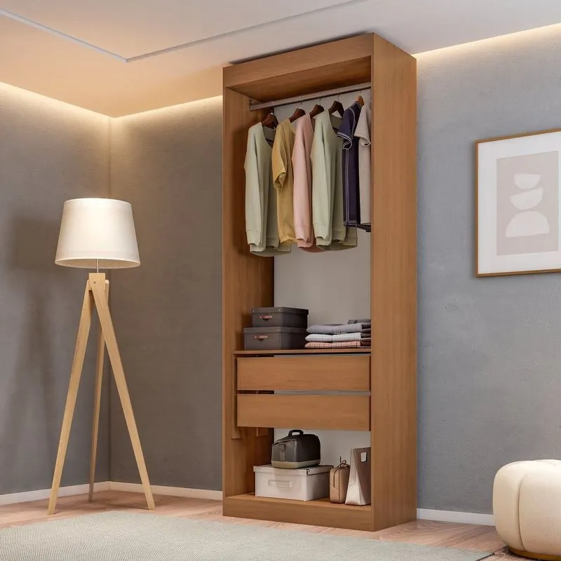Closet Modulado Roupeiro Sem Portas 2 Gavetas Versatille Yescasa Freijó Com Branco