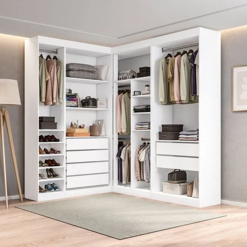 Closet Modulado Roupeiro De Canto L Sem Portas 6 Gavetas Sapateira Versatille Yescasa Branco
