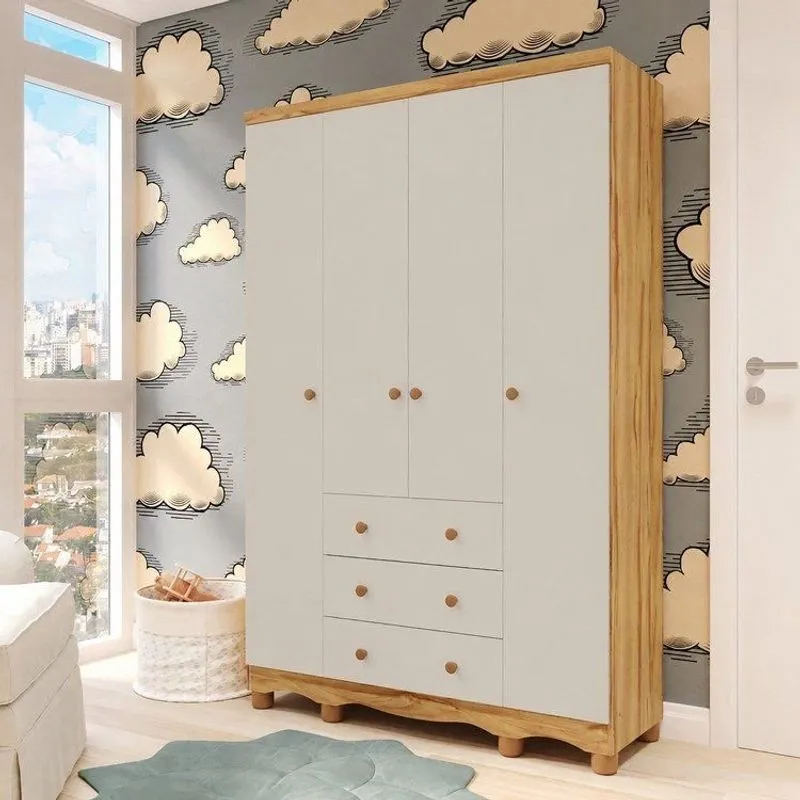 Guarda-roupa De Bebê 4 Portas E 3 Gavetas 100% Mdf Mimo Espresso Móveis Off-white/amêndoa