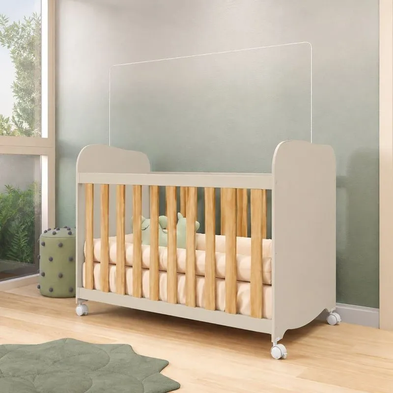 Berço Americano 100% MDF com Rodízios Mimo Espresso Móveis Off-white/Amêndoa
