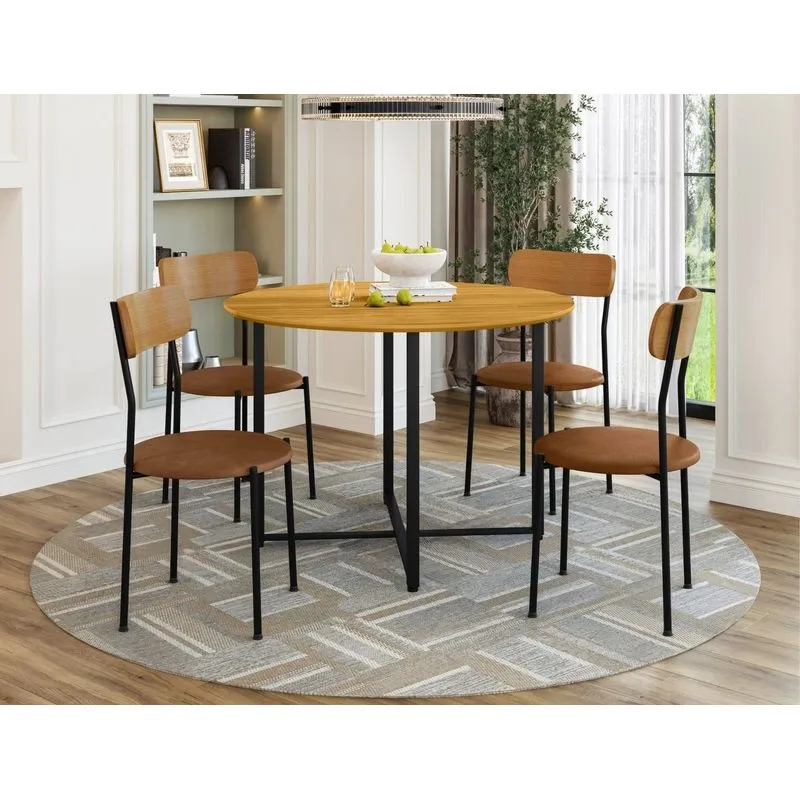 Conjunto Mesa 100x78 E 4 Cadeiras 85x52x46 Renata Sf Preto/ype/camel/veniz