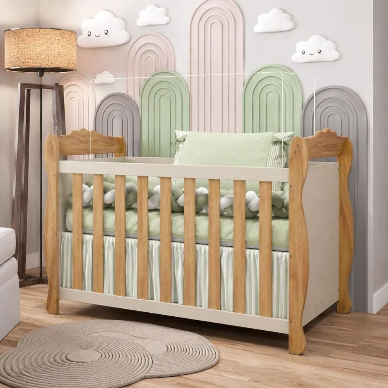 Berço Mini Cama 3 em 1 Americano 100% MDF Cocada Espresso Móveis Bege/Off White/Amêndoa OFF-WHITE/AMÊNDOA