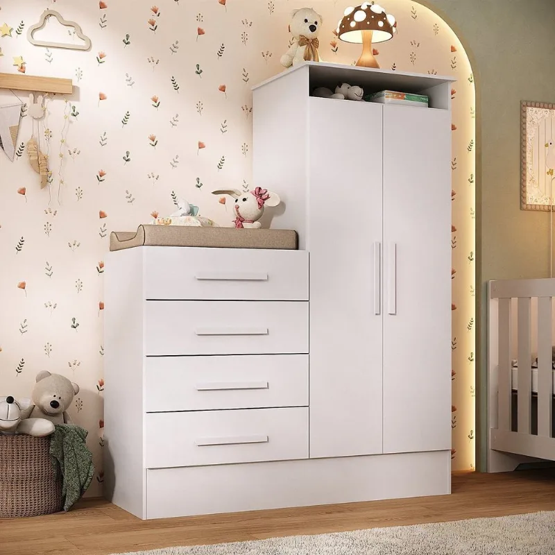 Cômoda 4 Gavetas 2 Portas Primeiro Sonho Branco Espresso Móveis Branco