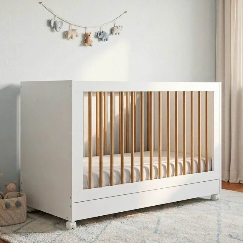 Berço Evolutivo 2 em 1 com Grades Palito em Madeira Maciça Casulo Casatema Branco Branco