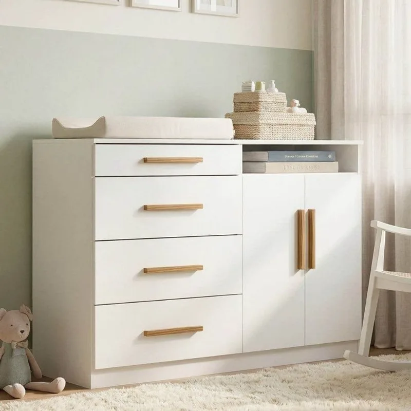 Cômoda Infantil 2 Portas 4 Gavetas Casulo Casatema Branco Branco