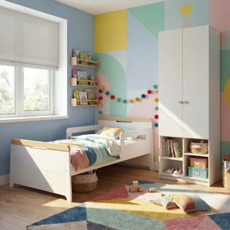 Quarto Infantil Cama, Grades Petit e Guarda Roupa Curió 2 Portas Casatema Branco Branco