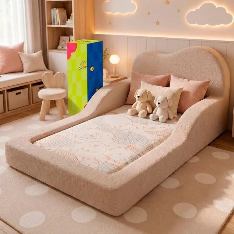 Cama Montessoriana Solteiro Cloud 118x220cm Xpand Tech Bouclê Cama Inbox Bege Claro