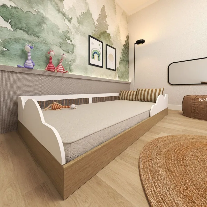 Cama Infantil Montessoriana Solteiro Fluffy Carvalho Mel/Branco