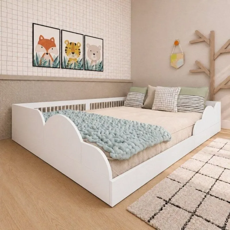 Cama Infantil Montessoriana Casal Fluffy Branco
