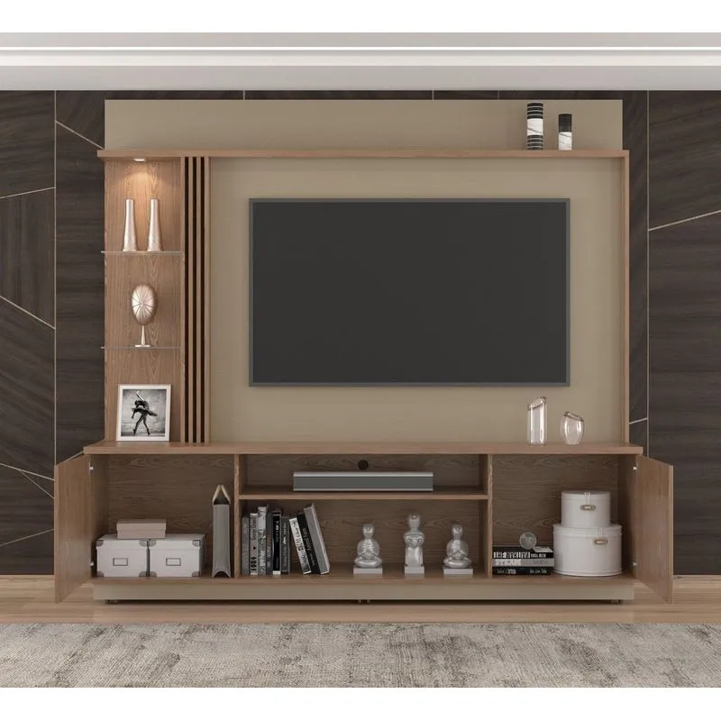 Estante Para TV E Home Theater Ripado Para TV Até 65 Polegadas Com LED 2 Portas LED Embutido Atlanta Freijó/Fendi