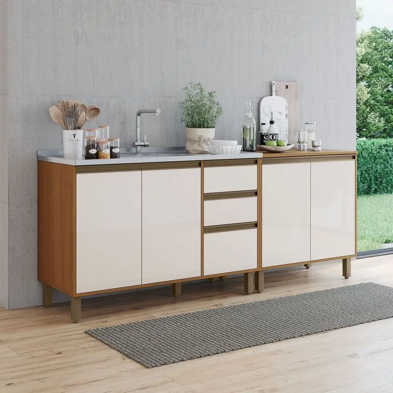 Cozinha Modulada Compacta 2 Peças Venaly Cinamomo/Off White