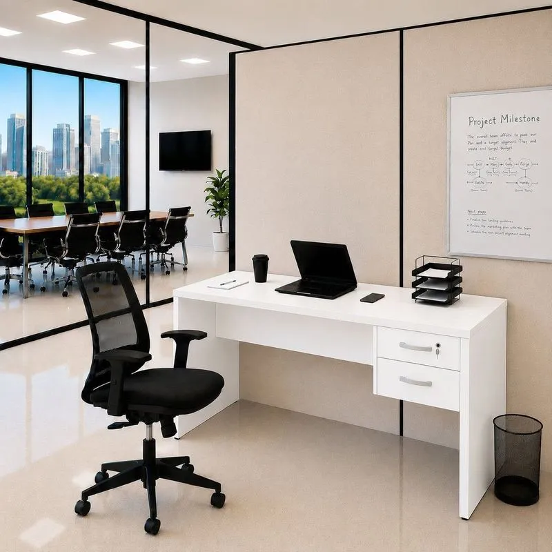 Conjunto Mesa De Escritório 160x60cm Com 2 Gavetas Cadeira Netflex Ergonômica Premium Reclinável