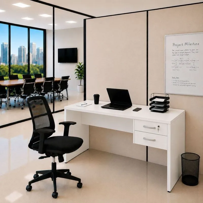 Conjunto Mesa De Escritório 140x60cm Com 2 Gavetas Cadeira Netflex Ergonômica Premium Reclinável