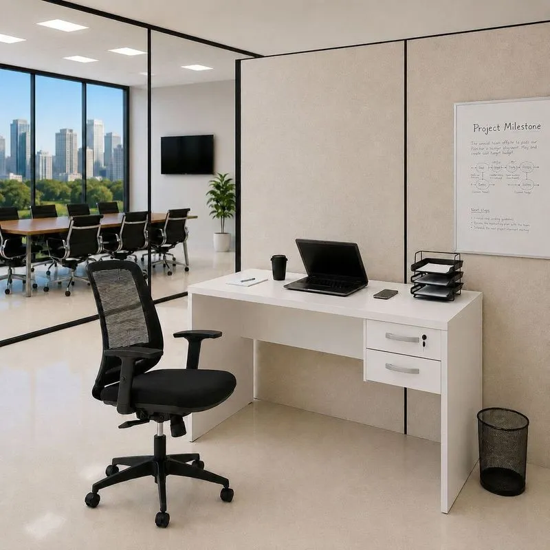 Conjunto Mesa De Escritório 120x60cm Com 2 Gavetas Cadeira Netflex Ergonômica Premium Reclinável
