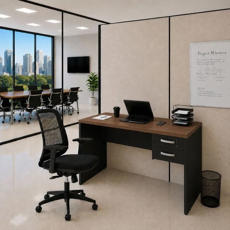 Conjunto Mesa De Escritório 120x60cm Com 2 Gavetas Cadeira Netflex Ergonômica Premium Reclinável